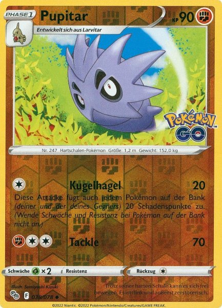 Pokemon GO - 038/078 - Pupitar  - Uncommon - Reverse Holo