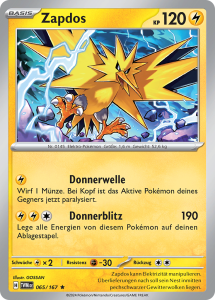 Maskerade im Zwielicht - 065/167 - Zapdos - Rare - Reverse Holo